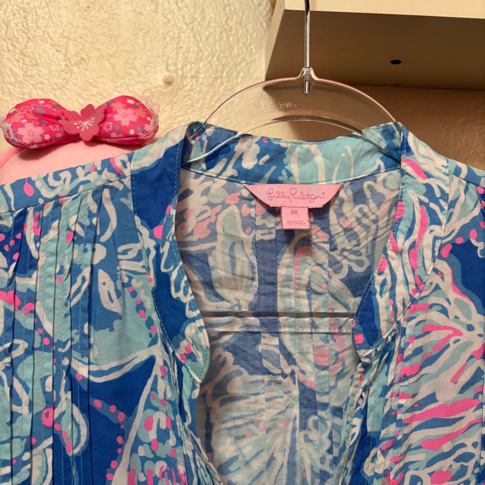 Lilly Pulitzer Sarasota Tunic Top Bay Blue Into the Deep Long Sleeve Top Medium - Picture 3 of 12